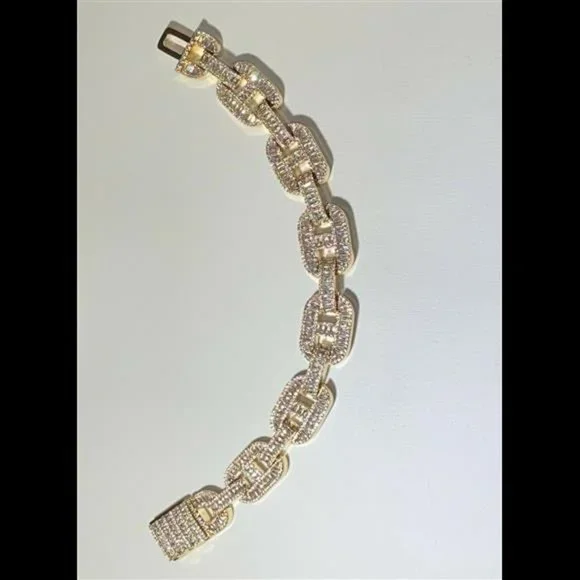 Designer Ice Out 14MM Miami Cuban Link Bracelet 14k Gold Finish Bling Bust Down